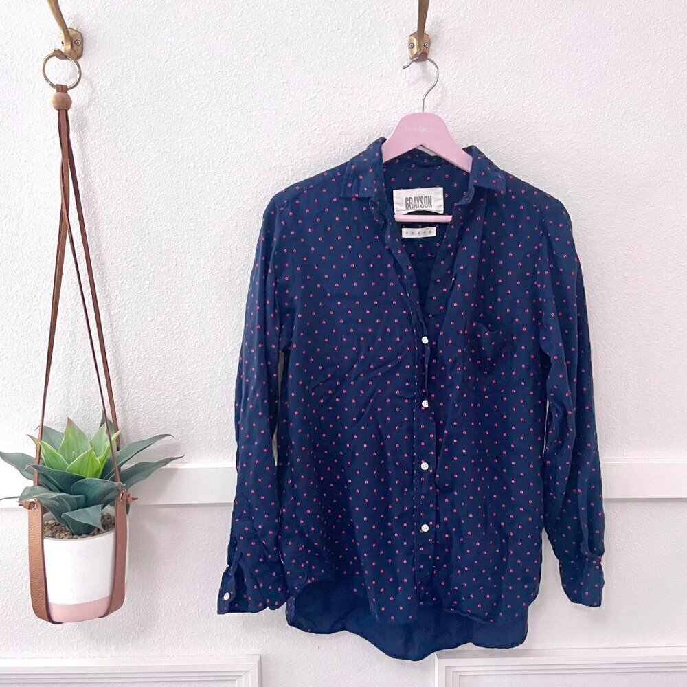 Frank & Eileen Grayson Navy Red Ladybug The Hero Blouse S Whimsical Preppy Twee